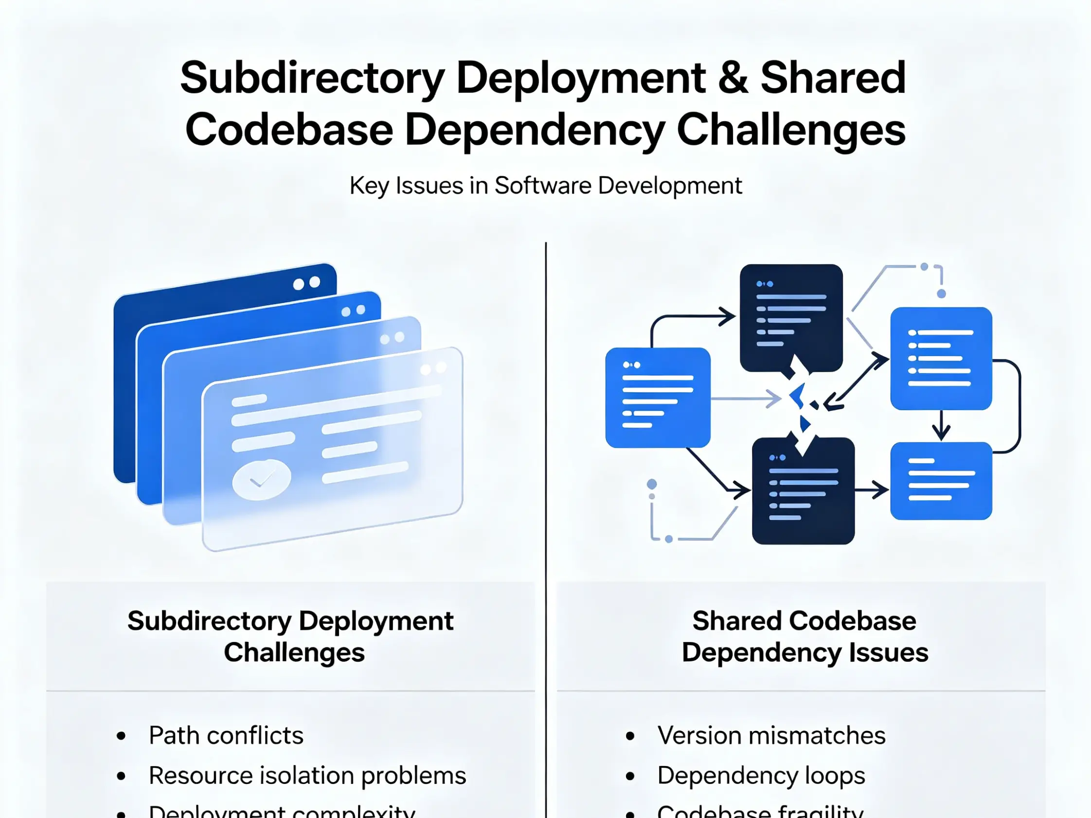 Shared codebase dependency issues Subdirectory deployment challenges