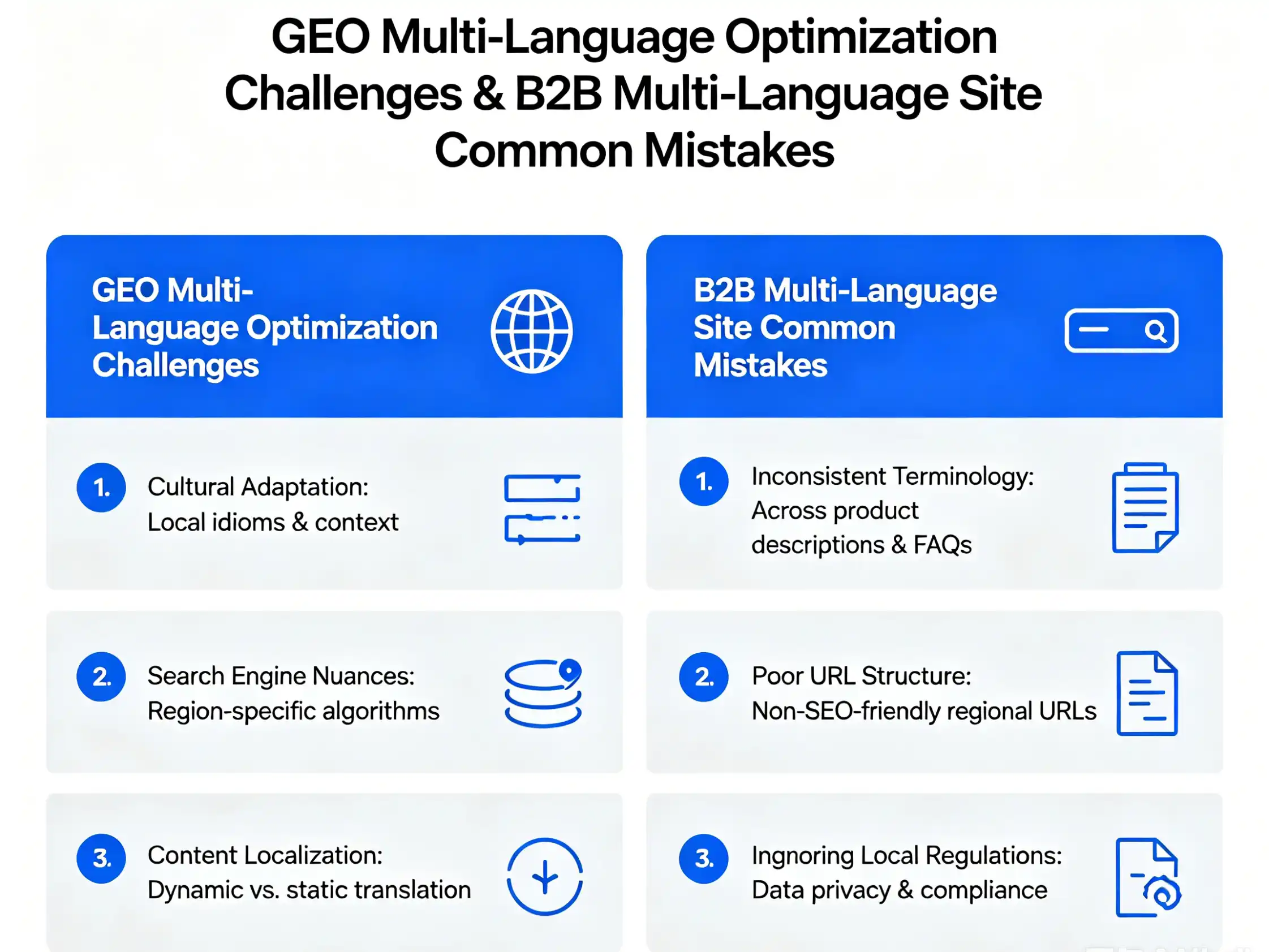 B2B multi-language site common mistakes GEO multi-language optimization challenges