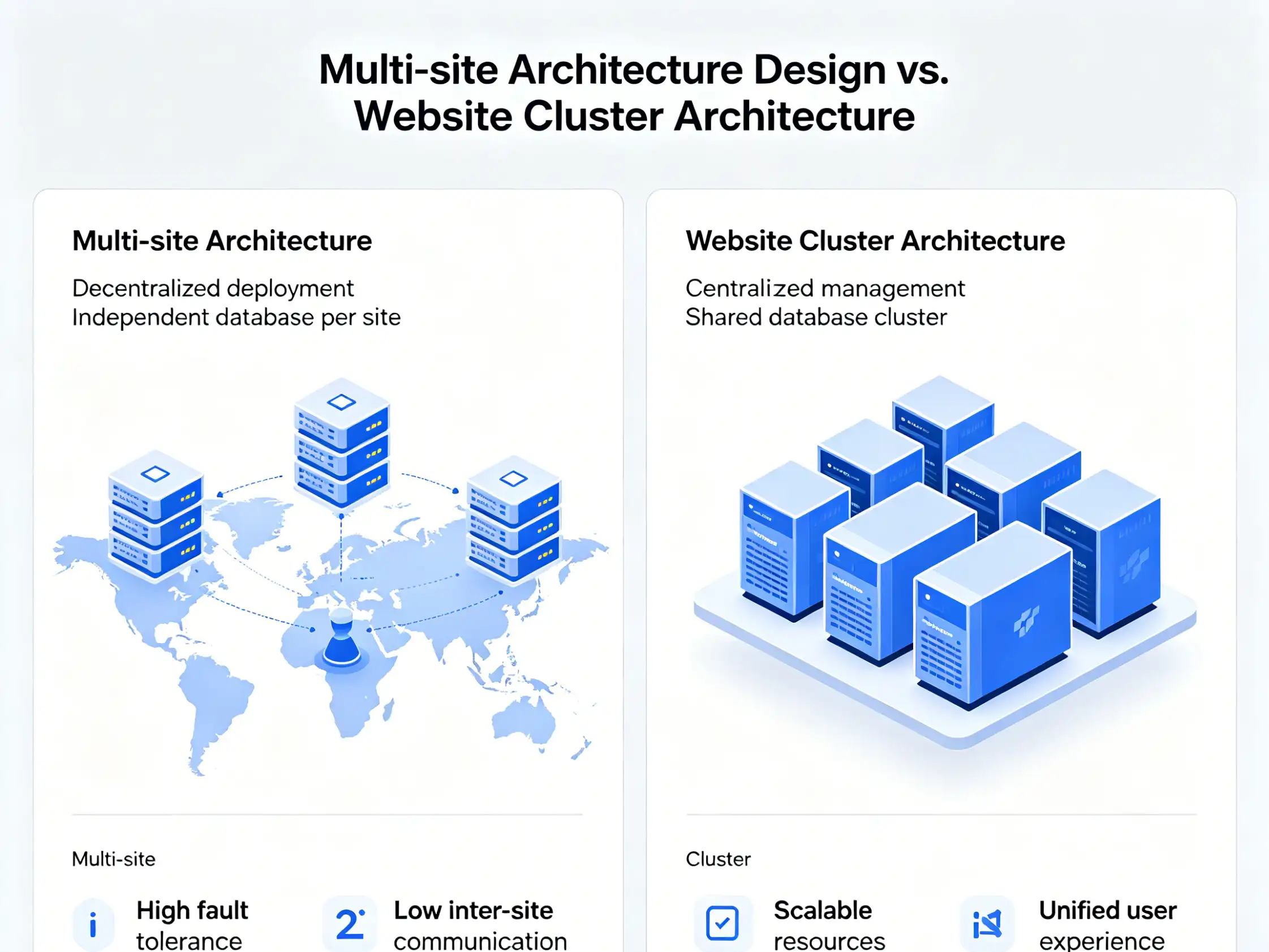 Website cluster architecture comparison Multi-site architecture design